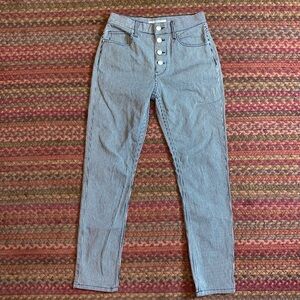 JOIE BUTTON FRONT NAUTICAL NAVY & WHITE VERTICAL STRIPE JEANS